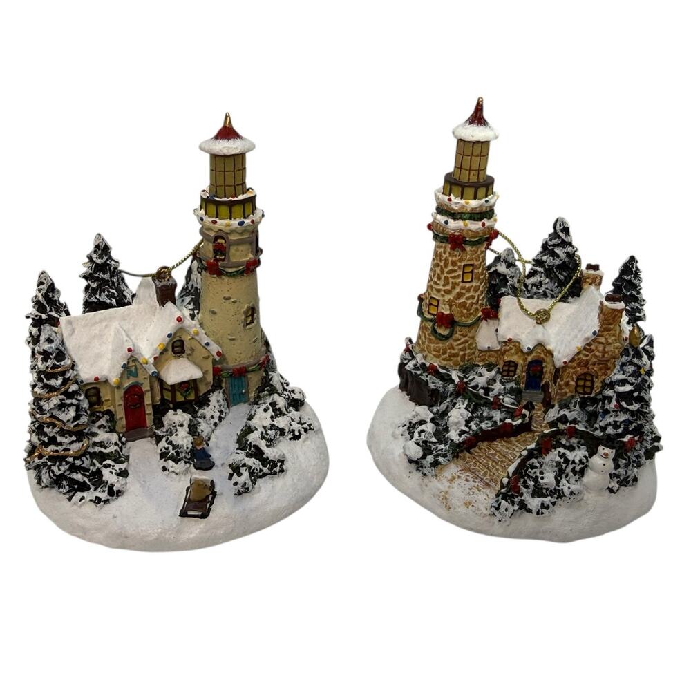 Thomas Kinkade Winter Illumination 2 Christmas Ornaments Light Peace Beacon Hope